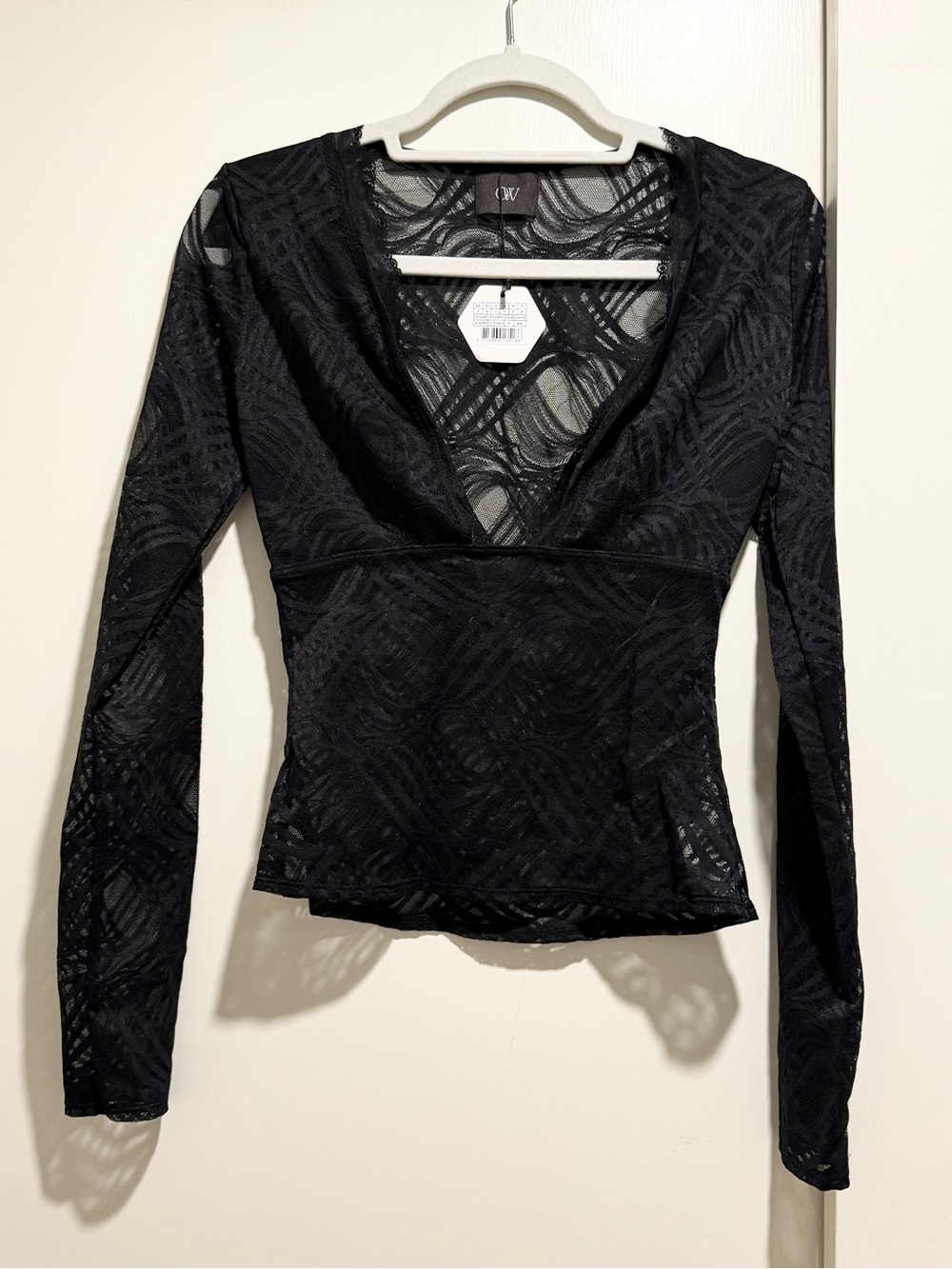 OW Collection Lexi Black Long Sleeve Lace Blouse Top NWT Size M - Picture 11 of 16